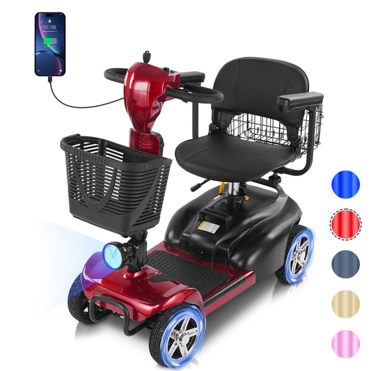 Mbxcooter 4-Wheel Mobility Scooter – 350W, 15/30 Miles Range, 300LBS Capacity, Lightweight 58 lbs, Dual Baskets, Rotating Seat.