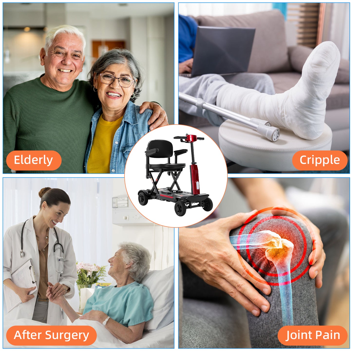 MS20-F Foldable Mobility Scooter for Adults&Seniors 46Lbs Lightweight,350W Powered Electric Folding 4 Wheels Wheelchair,Removable Battery 20Mile Red