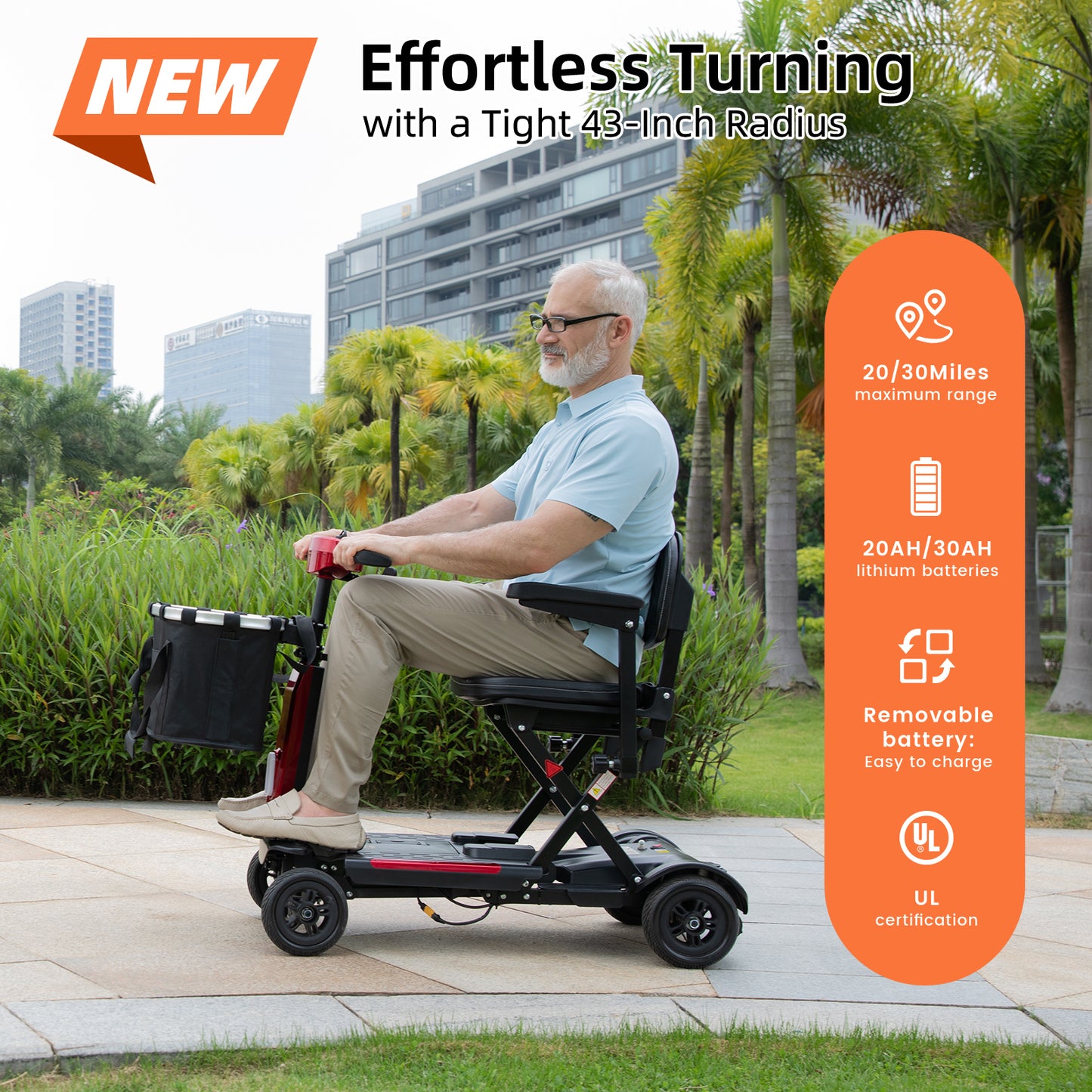 MS20-F Foldable Mobility Scooter for Adults&Seniors 46Lbs Lightweight,350W Powered Electric Folding 4 Wheels Wheelchair,Removable Battery 20Mile Red