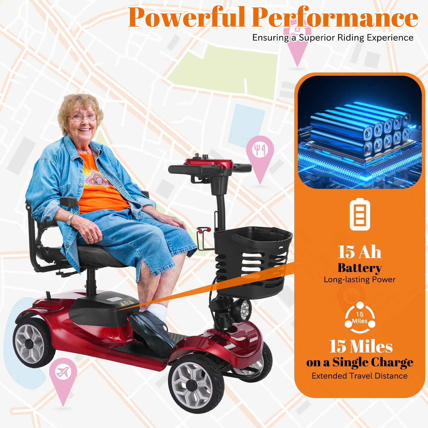 4 Wheel Mobility Scooter for Seniors&Adults,15 Miles Foldable Electric Mobility Scooter,350W Powered Electric Wheelchair Device for Adults 300 lbs,LED Lights,Basket,Compact Mobile for Travel
