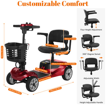 4 Wheel Mobility Scooter for Seniors&Adults,15 Miles Foldable Electric Mobility Scooter,350W Powered Electric Wheelchair Device for Adults 300 lbs,LED Lights,Basket,Compact Mobile for Travel