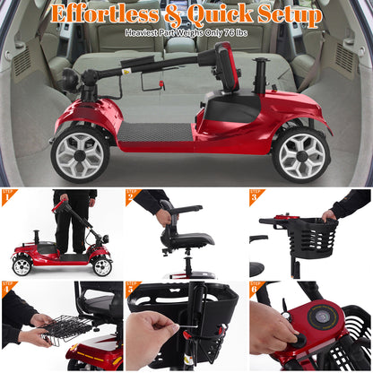4 Wheel Mobility Scooter for Seniors&Adults,15 Miles Foldable Electric Mobility Scooter,350W Powered Electric Wheelchair Device for Adults 300 lbs,LED Lights,Basket,Compact Mobile for Travel