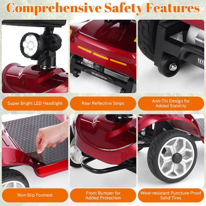 4 Wheel Mobility Scooter for Seniors&Adults,15 Miles Foldable Electric Mobility Scooter,350W Powered Electric Wheelchair Device for Adults 300 lbs,LED Lights,Basket,Compact Mobile for Travel