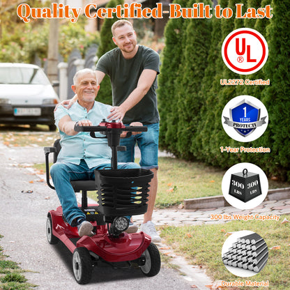 4 Wheel Mobility Scooter for Seniors&Adults,15 Miles Foldable Electric Mobility Scooter,350W Powered Electric Wheelchair Device for Adults 300 lbs,LED Lights,Basket,Compact Mobile for Travel