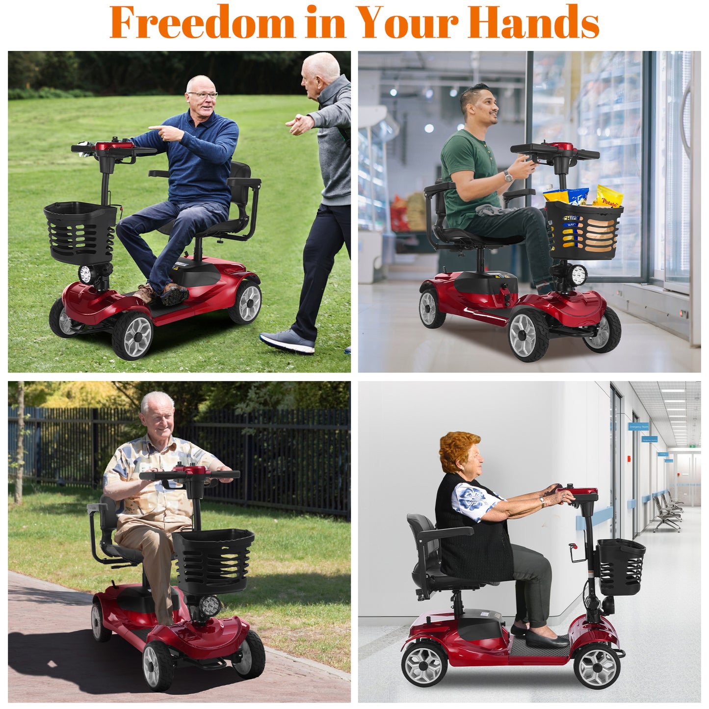 4 Wheel Mobility Scooter for Seniors&Adults,15 Miles Foldable Electric Mobility Scooter,350W Powered Electric Wheelchair Device for Adults 300 lbs,LED Lights,Basket,Compact Mobile for Travel