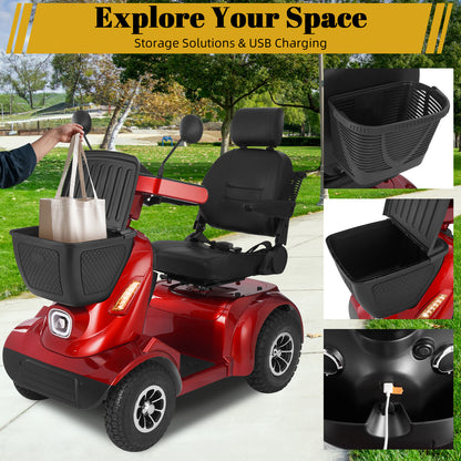 Heavy Duty All Terrain 1000W Electric Mobility Scooter for Adults&Seniors-500LBS Load &32 Miles Range Powerd Wheelchair Device w/Off-Road Absorber, Bluetooth Speaker, Dual Baskets, LED Light System