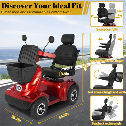 Heavy Duty All Terrain 1000W Electric Mobility Scooter for Adults&Seniors-500LBS Load &32 Miles Range Powerd Wheelchair Device w/Off-Road Absorber, Bluetooth Speaker, Dual Baskets, LED Light System